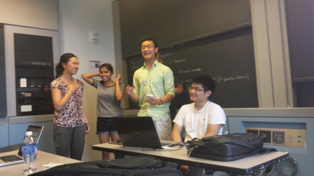 Alec Lai with his "children" in stats class.