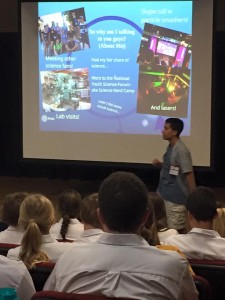 Photo of me giving a presentation to GSLC's Grade 10s on "Science and the Importance of Being Curious"